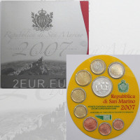 San Marino Euro set BU + 5 euron hopeakolikko 2007