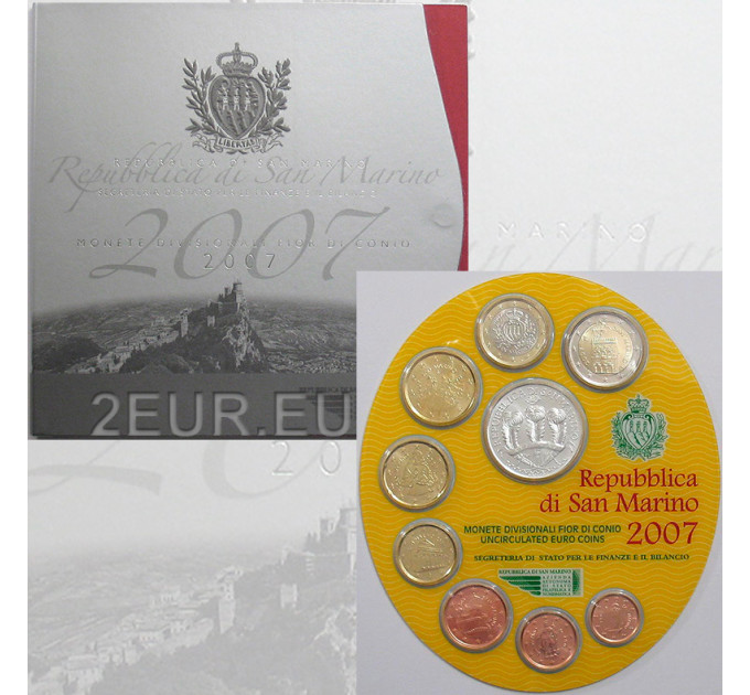 San Marino Euro set BU + 5 euron hopeakolikko 2007