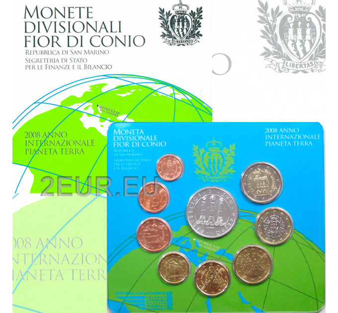 San Marino Euro set BU + 5 euron hopeakolikko 2008