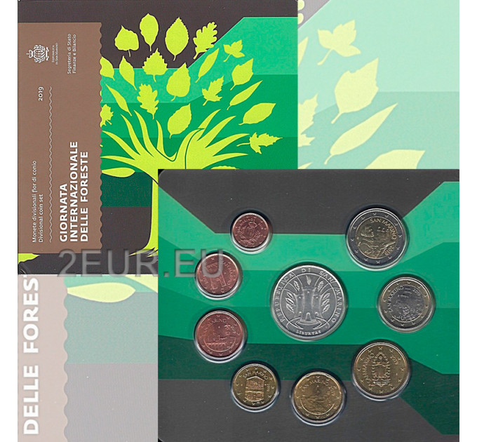 San Marino Euro set BU + 5 euron hopeakolikko 2019