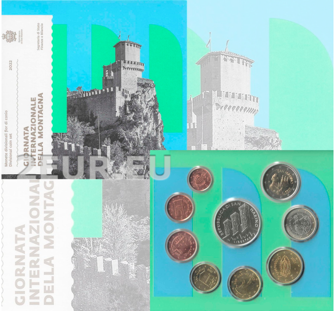 San Marino Euro set BU + 5 euron hopeakolikko 2022