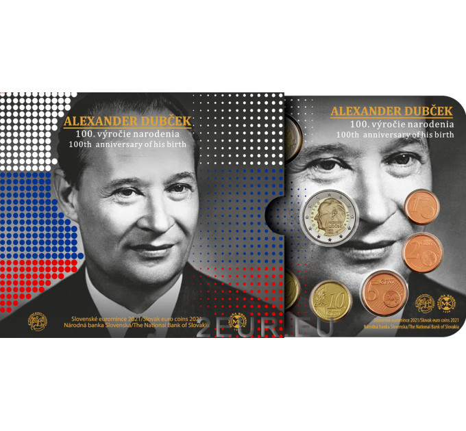 Slovakia Euro-kolikkosarja BU 2021 - 100 vuotta Alexander Dubčekin syntymästä
