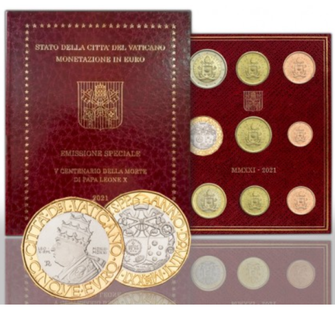 Vatikaanin setti BU + 5 EURO 2021 - 500 vuotta paavi Leo X:n kuolemasta