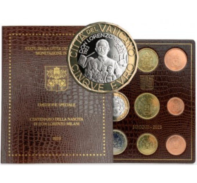 Vatikaanin setti BU + 5 EURO 2023 - 100 vuotta Don Lorenzo Milanin syntymästä