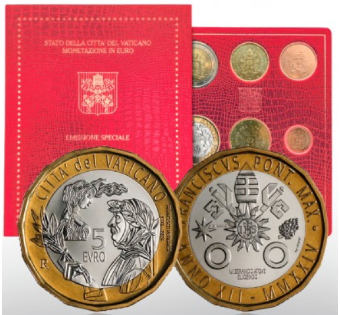 Vatikaanin setti BU + 5 EURO 2024 - 650 vuotta Francesco Petrarchin kuolemasta
