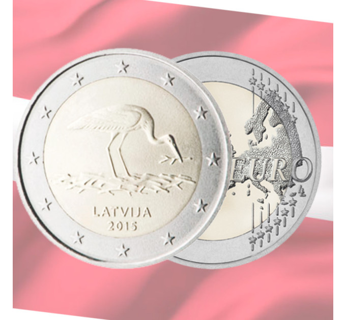 Latvia 2 euroa UNC 2015 - Stork