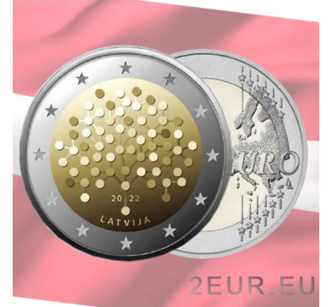 Latvia 2 euroa UNC 2022 - 100 vuotta Latvian pankki