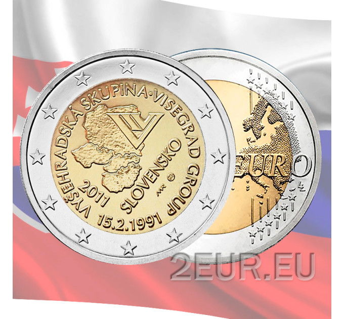 Slovakia 2 euroa UNC 2011 - 20 vuotta Visegrad Group
