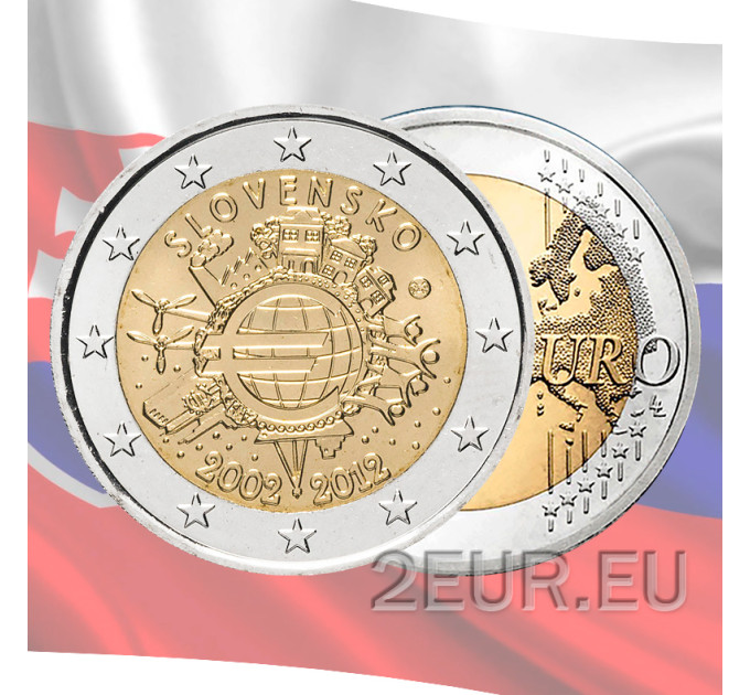 Slovakia 2 euroa UNC 2012 - 10 vuotta Euro Cash