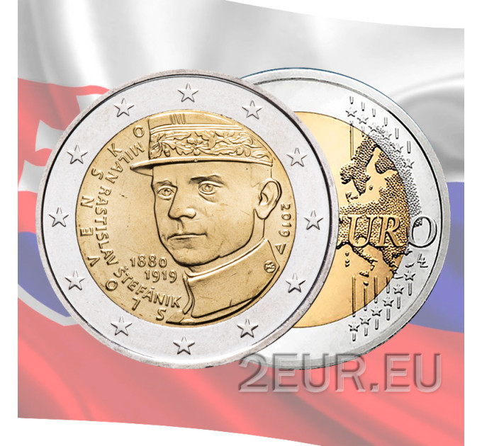 Slovakia 2 euroa UNC 2019 - 100 vuotta Milan Rastislav Stefanikin kuolemasta