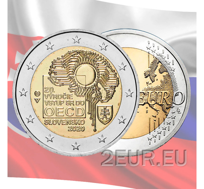 Slovakia 2 euroa UNC 2020 - 20 vuotta OECD:hen liittymisestä