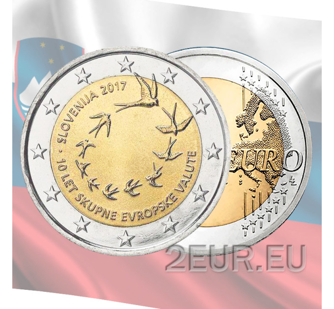 Slovenia 2 euroa UNC 2017 - 10 vuotta euron käyttöönotosta