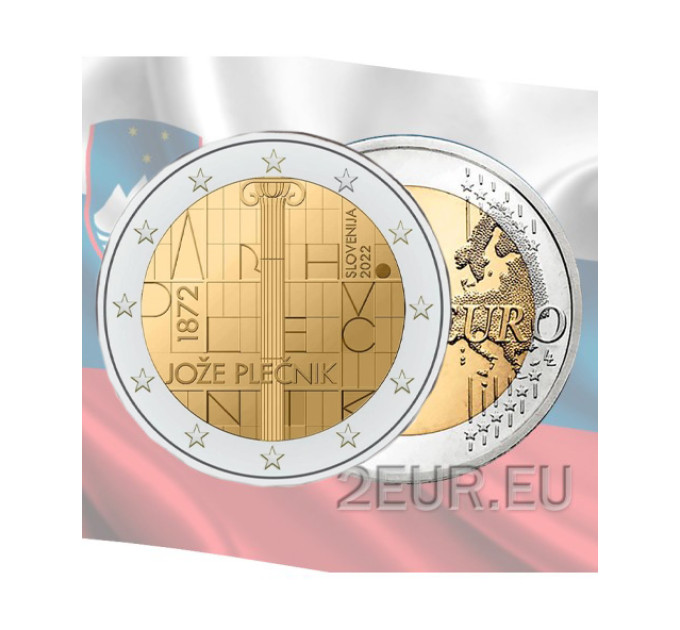Slovenia 2 euroa UNC 2022 - 150 vuotta arkkitehti Jože Plečnikin syntymästä
