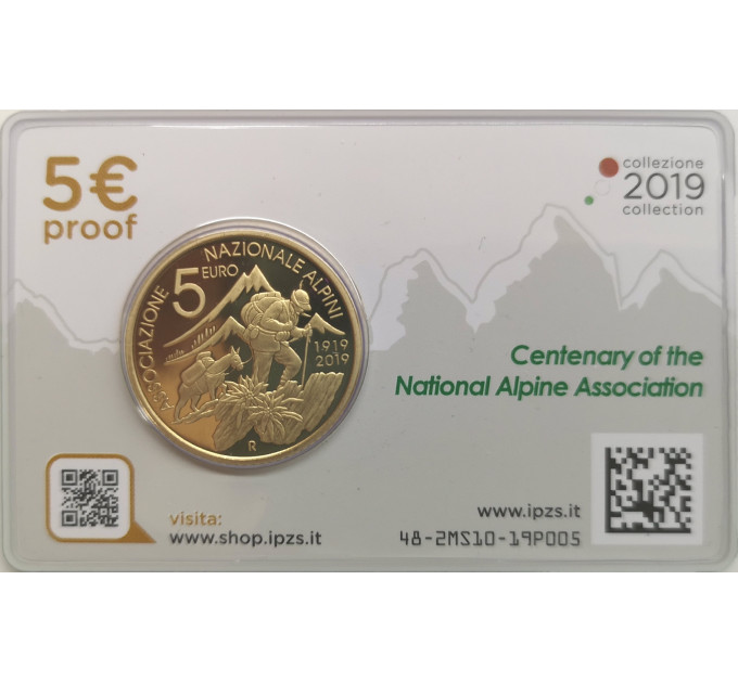 Italia 5 euron hopea BU 2019 - National Alpine Associationin satavuotisjuhla