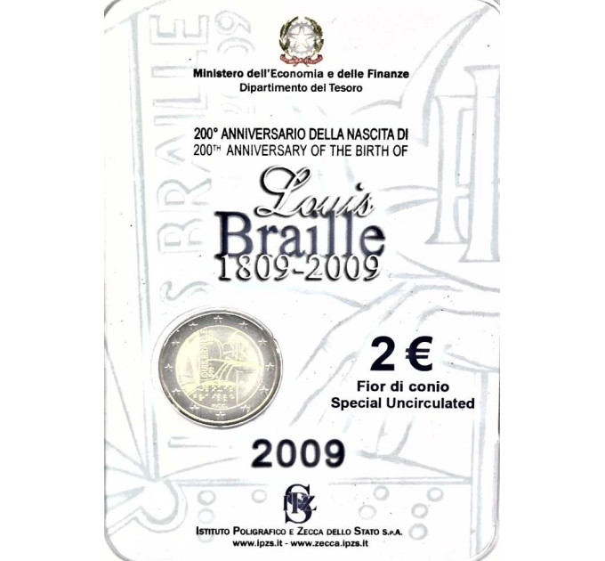 Italia 2 euron BU 2009 - 200 vuotta Louis Braillen syntymästä